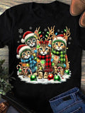 Women's T-Shirt Playful Winter Cats Wearing Antlers Amid Christmas Ornaments In Snowy Scene Cat