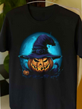 Men's T-Shirt Glowing Blue Halloween Night With Witch Hat Jack O Lantern Pumpkin