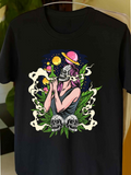 Men's T-Shirt Surreal Skeleton Woman Surrounded By Smoke Planets And Skulls