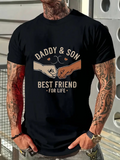 Men's T-Shirt Daddy And Son Best Friend For Life Fist Bump Under Heart With Stars Motif