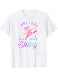 Men's T-Shirt Just A Girl Who Loves Colorful Pastel Snowflakes With Skis Under Blue Sky Skiing