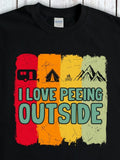 Men's T-Shirt I Love Peeing Outside With Colorful Brush Strokes Camping Tent Mountains And Sun