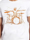 Men's T-Shirt Sketch Style Man Playing Drum Set Surrounded By Cymbals Drum