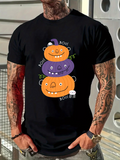 Men's T-Shirt Boo Words With Smiling Cartoon Pumpkins And Halloween Stacked Pumpkin