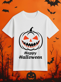 Men's T-Shirt Happy Halloween With Smiling Carved Pumpkin Face Surrounded By Festive Atmosphere