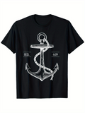 Men's T-Shirt Hand Drawn Nautical Rope Wrapped Anchor With Vintage Elements Anchor