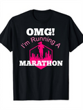 Men's T-Shirt OMG Im Running A Marathon Pink City Skyline Silhouette Of Female Runner