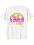 Men's T-Shirt Orlando Florida Vibrant Sunset Palms With Neon Horizon Design Under Sun