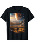 Men's T-Shirt Solitary Explorer Walking Under Vast Cosmic Planet