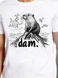 Men's T-Shirt Dam Playful Beaver Sitting On Tree Roots By Water
