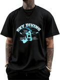 Men's T-Shirt Sky Diving Silhouette Figure With Splashing Abstract Blue Accents Parachute