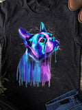 Women's T-Shirt Vivid Neon Paint Dripping Effect With French Bulldog Portrait
