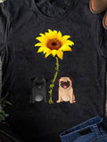 Men's T-Shirt You Are My Sunshine With Sunflower Beside Two Happy Pugs