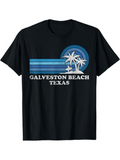 Men's T-Shirt Galveston Beach Texas Retro Blue Palms With Ocean Sunset Design
