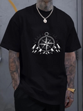 Men's T-Shirt Radiant Compass Above Snowy Majestic Mountain Peaks Under Shining Sun Compass