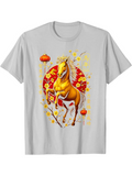 Men's T-Shirt Golden Lanterns Blooming With Festive Blossoms Among Majestic Horse