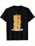 Men's T-Shirt Stacked Breakfast Pancakes With Golden Syrup On White Plate Pancake