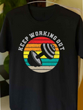 Men's T-Shirt Keep Working Out Retro Sunset With Bold Dumbbell Illustration