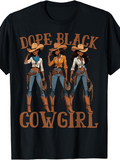 Men's T-Shirt Dope Black Cowgirl Standing In Western Outfits With Hats And Boots Lasso Among Desert Scenery Cowgirl