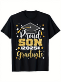 Men's T-Shirt Proud Son 2025 Graduates Golden Stars With Graduation Cap Design