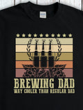 Men's T-Shirt Brewing Dad Vintage Striped Background With Beer Bottles And Hops