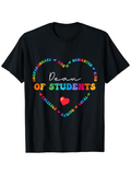 Men's T-Shirt Dean Of Students Heart Words With Rainbow Letter Details And Red Heart