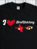Men's T-Shirt I Love Birdwatching Red Bird Soaring Over Forest Binoculars