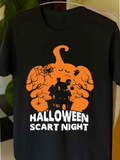 Men's T-Shirt Halloween Scart Night Haunted Pumpkin With Spider Webs And Bats House