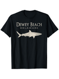 Men's T-Shirt Dewey Beach Delaware Shark Silhouette Swimming Under Calm Coastal Waters