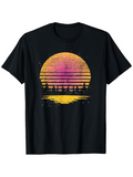 Men's T-Shirt Golden Sunset Reflections Over Stylized Forest Line With Still Water Moon