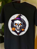 Men's T-Shirt Glowing Halloween Pumpkins With Wicked Wizard Hat Skull