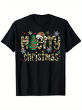 Men's T-Shirt Merry Christmas With Cartoon Tree Snowflakes Sparkling Festive Decorations Shirt