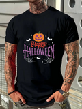 Men's T-Shirt Happy Halloween Pumpkin With Bats And Cobwebs Halloween