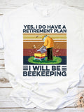 Men's T-Shirt Yes I Do Have A Retirement Plan Retro Sunset With Beekeeper And Colorful Hive Beekeeper