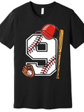 Men's T-Shirt Number Nine Baseball Bat Glove And Red Cap