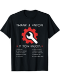 Men's T-Shirt Thank A Union Red Gear And White Wrench Among Motivational Spotlight Effects Shirt