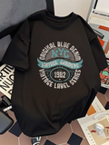 Men's T-Shirt Original Blue Denim Vintage Gardens Emblem With Circular Lettering And NYC Text Shirt