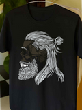 Men's T-Shirt Contrast Surreal Skull And Man With Flowing Hair