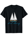 Men's T-Shirt Sail Away Elegant Blue Script Under Serene Sea Sailboat