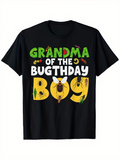 Men's T-Shirt Grandma Of The Bugthday Boy With Colorful Cartoon Bugs And Insects Boy