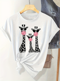 Men's T-Shirt Playful Cartoon Style Giraffes Blowing Pink Bubblegum Giraffe