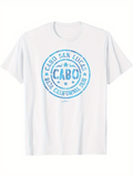 Men's T-Shirt Cabo San Lucas Pastel Blue Circle Emblem On Soft Cotton T Shirt Cabo