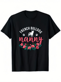 Men's T-Shirt French Bulldog Nanny Pink Florals With Paw Prints And Dog Silhouette