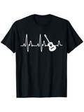 Men's T-Shirt Heartbeat Line Graphic Featuring An Acoustic Guitar Silhouette