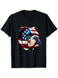 Men's T-Shirt Patriotic Colors With American Flag Bulldog Portrait