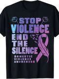 Men's T-Shirt Stop Violence End The Silence Awareness Ribbon Purple Feather