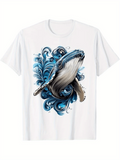 Men's T-Shirt Majestic Blue Ocean Waves Swirling Around Powerful Swimming Whale