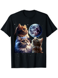 Men's T-Shirt Majestic Cats Gazing Upwards Among Glowing Stars And Bright Full Moon Cats