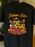 Men's T-Shirt Autumn Bliss Glowing Pumpkins With Colorful Leaves Around Mason Jars