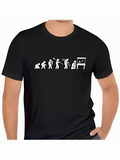 Men's T-Shirt Evolution Sequence With Stick Figures Leading To Arcade Machine